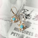 オーストリア製クリスタルカボションのピアス-Rose water opal & Turquoise-