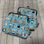 ＊数量限定＊【和菓子と柴犬・ブルー】がま口ポーチ L