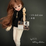 1/6 doll size本革バッグ　スクエアデザイン　豹＆シルバー