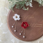 【椿シリーズ】つまみ細工　椿のかんざし　赤椿　白椿