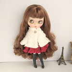 796※冬服※あったか白のボアのポンチョ※ブライスアウトフィット※1/6ドール