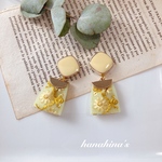 レモン色カボションとインド刺繍タッセルピアス/イヤリング(イエロー)