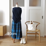 フランネルチェックタックキュロット80㎝（ブルー）