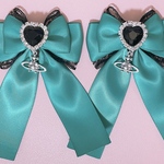 リボンヘアクリップ 緑ブラック黒惑星 ♡量産型地雷系ハンドメイドゴスロリ病みかわいいハート推し色アイドル