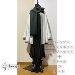 リバーシブルビッグシルエットフードジャケットと柔らか暖か伸びーるストールのセット💖大人可愛いセット。大人コーデ。可愛い。デートに❤️スウェット。ストール。ユニセックス。