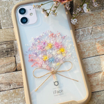 【1点物】パステルブーケ　全機種対応　かすみ草　ミニブーケ　インナーシート　クリアケース　iFace 淡色