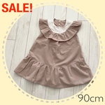 【SALE♡90cm】フラワーレースとくすみピンクのフリルティアードロングワンピース