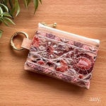 new✨インド刺繍リボンポーチ ライトブラウンミニ♡フェイクレザー　カードケース　小物入れ