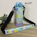 457.ブルー　お花とちょうちょ 水玉　水筒カバー　3点セット