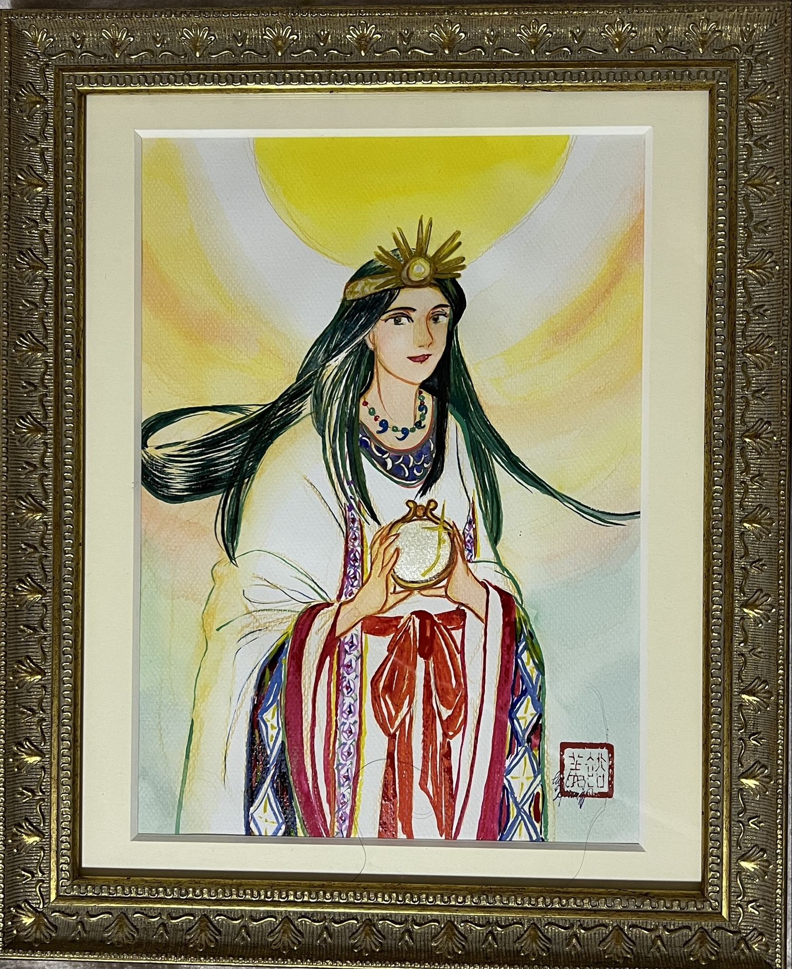 天照大神＊額装水彩画＊原画＊B5判 - mizunoart-天使と女神のアート