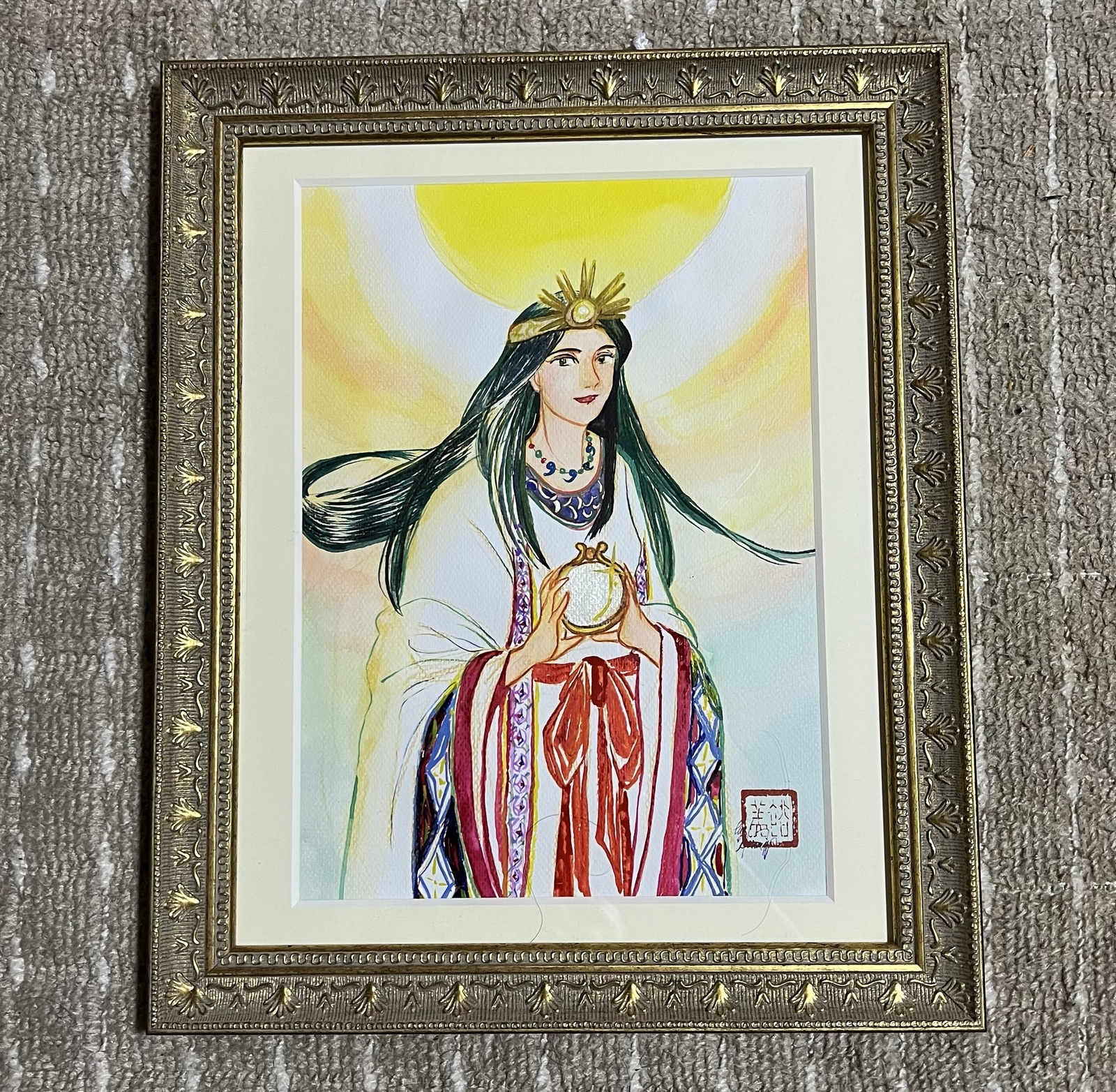 天照大神＊額装水彩画＊原画＊B5判 - mizunoart-天使と女神のアート