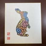 【黒木さま専用】花柄うさぎ切り絵色紙