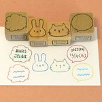 顔(ねこ、うさぎ)とふきだしのセット・ゴム版はんこ