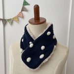 キッズ/大人用　ネックウォーマー/マフラー　スナップ Mサイズ   立体ぽんぽん 紺