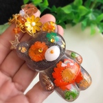 Jumbo！deep brown花くまさん✨オルゴナイトキーホルダー