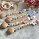 【名入れ】フラワーおしゃぶりホルダー シリコン✳︎天然木 おしゃぶり クリップ ストラップ