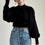 送0 新作 華奢見え技ありデザインが嬉しい ニットのパフスリーブ 大人可愛いニット【華奢見えパフスリーブG】