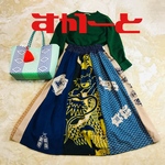 554 スカート　竜　龍　手ぬぐい　手拭い　リメイク　ハンドメイド　古布　手ぬぐいリメイク　着物リメイク　浴衣リメイク