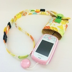 【ぷるる・キッズ向けケータイカバー（リバーシブル）：ネックストラップセット】フルーツ×ストライプ（イエロー系×イエロー）RKS0029S