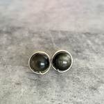ゴールデンオブシディアン一粒ゴールドピアス14kgf