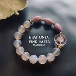 BL250-52グレーオニキス+PINK JASPER asymmetry 17㎝*天然石ブレスレット　[送料無料] 　