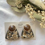 ブラウンマーブル♡インド刺繍リボンピアス