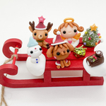 受注制作 こねこね ☆　ソリ緑残1　樹脂粘土　ミニチュア Xmas ソリ　トイプードル　クリスマス　粘土細工　雪だるま　トナカイ　クリスマスツリー