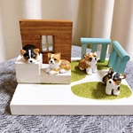 コーギー　子犬　4匹セット　ミニチュア小物　置物　木工　ミニチュアインテリア
