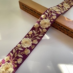 約4cm幅/刺繍リボン/グレープ/光沢ベージュ刺繍&ゴールド刺繍/花柄/花刺繍