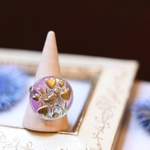 ☘️チェコガラスボタンのアンティーク風リング⭐bird & flower(16kgpリング)🍀