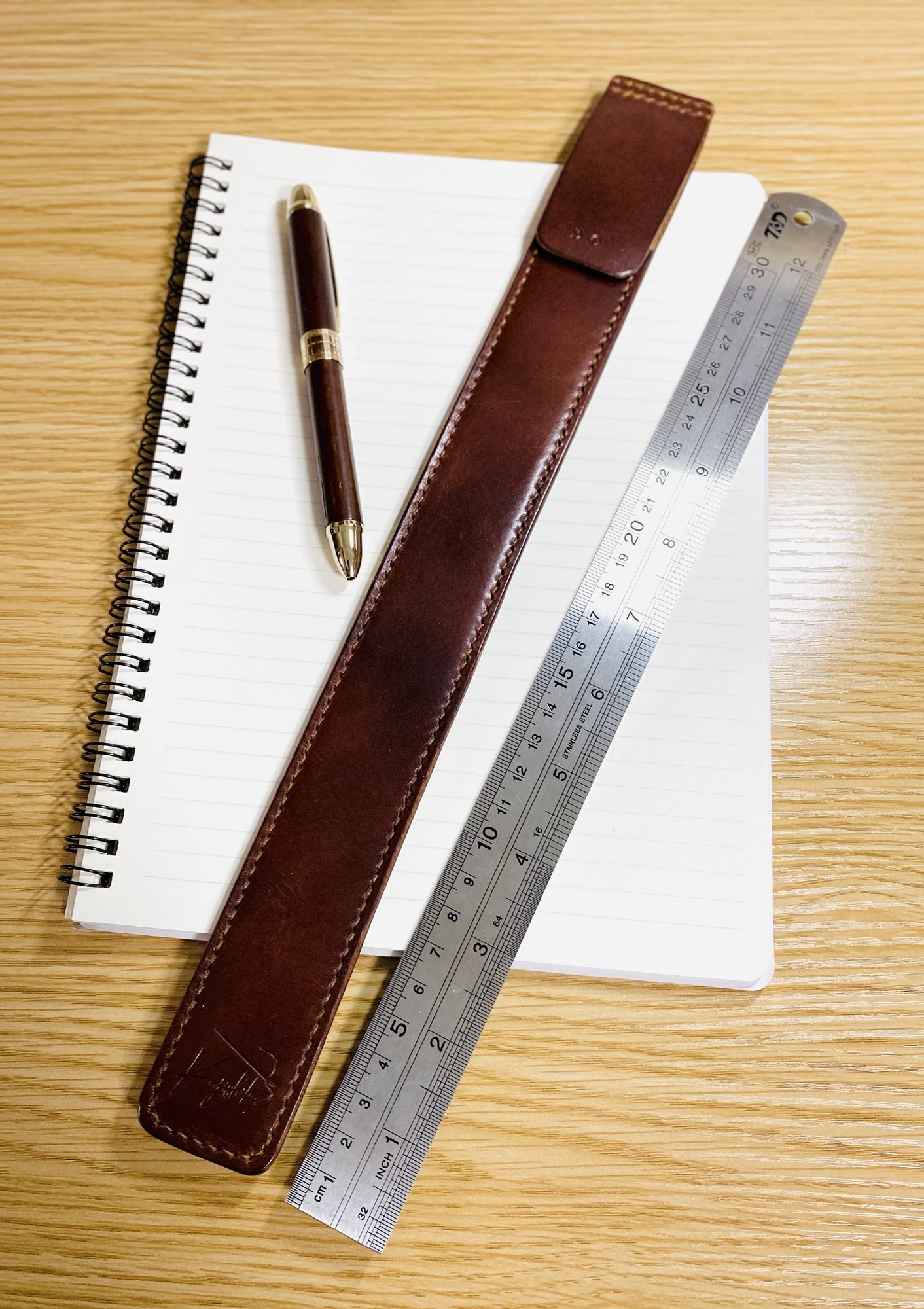 30cm定規ケース（ブラウン）イタリアンレザーを使用 スケールケース