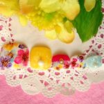 ネイルチップ　 フットネイル　お花フレンチ　パステルマーブル　パールビジュー　