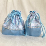 お弁当袋、コップ袋のセット☆ユニコーンがいっぱい☆ブルー