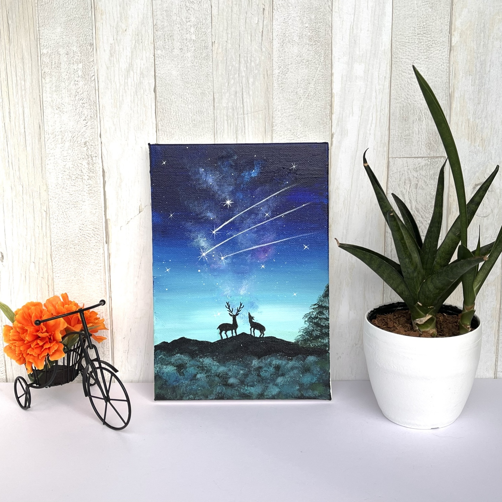 夜空　アクリル画　原画 アクリル画《原画》✴︎ 星降る夜空 II ✴︎ - Loncheka