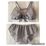 ゆるブラ&ふんどしパンツ 上下セット　リラックスブラ　リラックスショーツ　グレー×白ストライプ