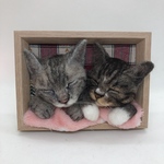cahoさま専用　2匹をLサイズのフレームに一緒にお入れする　うとうとわんちゃん、ねこちゃんのミニフレーム　オーダーメイド　羊毛フェルト