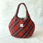 ころりんバッグ　Lサイズ　ショルダー　トートバッグ　秋冬バッグ　冬用　＊コーデュロイ＊起毛＊kororin bag ＊タータンチェック＊レッド＊