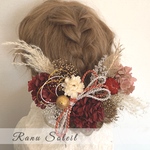 ヘッドドレス　RED＆pink 結婚式　成人式　卒業式　プリザーブドフラワー　ドライフラワー　ドレス　着物　袴　ヘアアクセサリー　金箔
