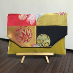狆と鞠模様のクラッチバッグ　着物（帯）リメイク