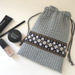 【特集掲載】ヌビ（イブル）×刺繍リボン　巾着ポーチ（巾着バッグ　ヌビバッグ）ライトグレー