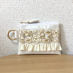 インド刺繍リボンのフリルポーチ