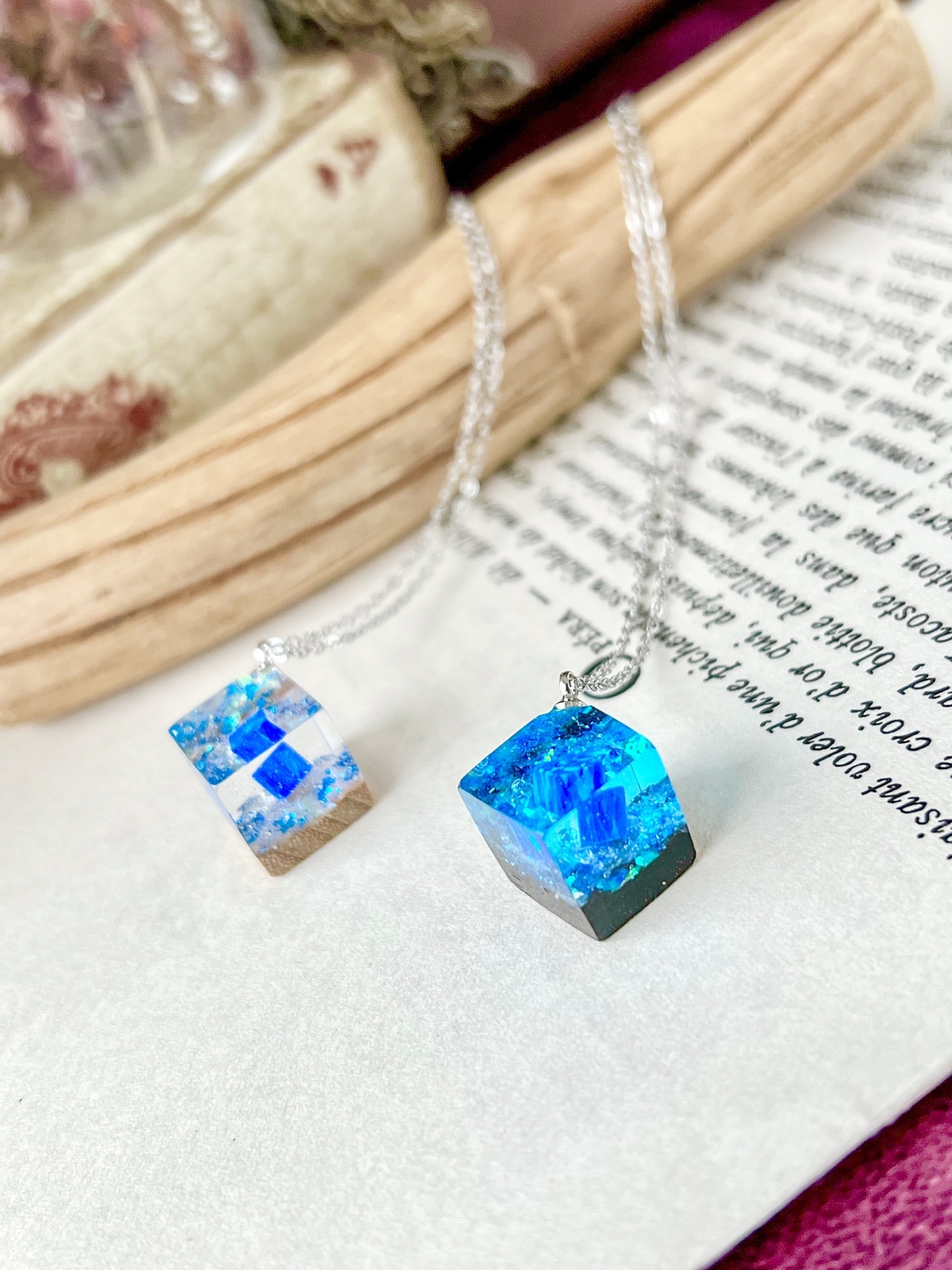 金箔】ダイヤのウッドレジンピアス／イヤリング - 【wood resin