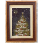 和紙ちぎり絵『三日月とクリスマスツリー』葉書サイズ原画