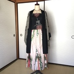 sale  kimono服　銘仙　赤い竹が大胆な袴スカート