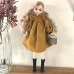 フリル袖　コーデュロイ長袖ワンピース　【マスタード】ドール服　リカちゃん　ブライス　受注