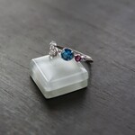 ロンドンブルートパーズ＆ルビー　ローズCZリング　SILVER925