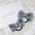 刺繍リボンベビーヘアゴムBlue gray