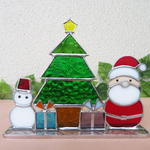 ステンドグラス　クリスマスツリー　サンタクロース　雪だるま　プレゼント