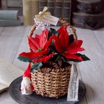 【粘土のお花】　ポインセチア ハンドル籠バック　クリスマスアレンジ　ニッセマスコット（どちらか1つ付き♪）　P737