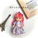 パープルフラワーワンピース&ヘアアクセセット＊ポケットメルちゃんの服・ポケメル＊